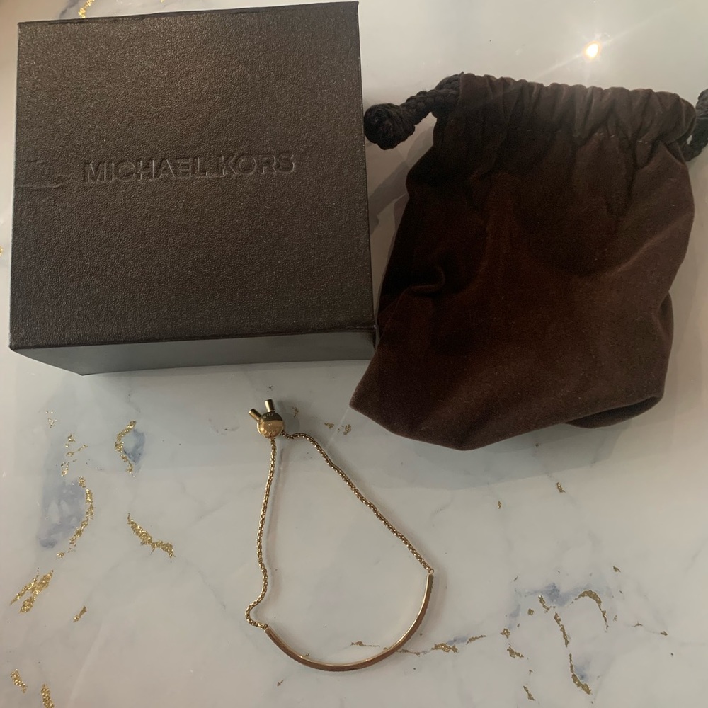 Michael Kors Stainless Steel Gold-Tone Slider Bracelet with Crystal Accents
